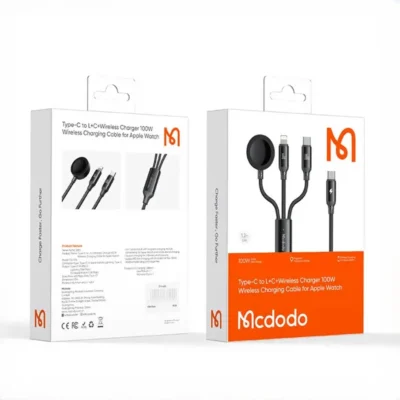 کابل شارژ 100 وات 3در1 مکدودو Mcdodo CA-494 USB-C to Type-C + iP + Wireless Charger for Apple Watch 3 in 1 Charging Cable 2