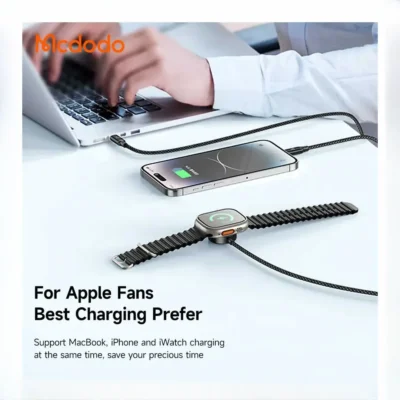 کابل شارژ 100 وات 3در1 مکدودو Mcdodo CA-494 USB-C to Type-C + iP + Wireless Charger for Apple Watch 3 in 1 Charging Cable 4