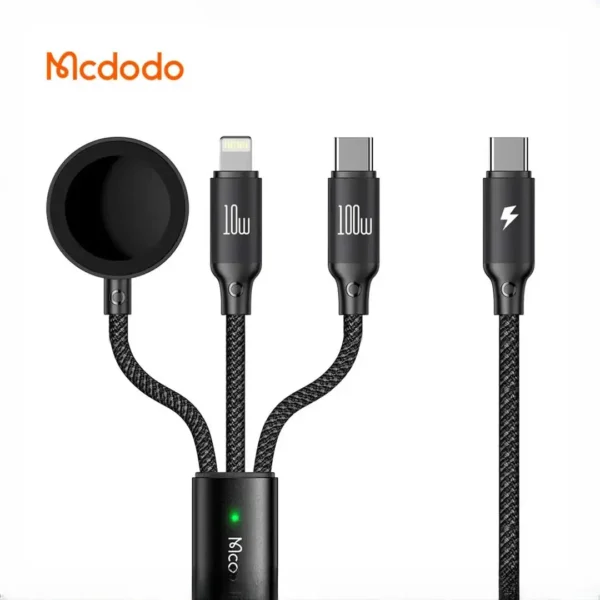 کابل شارژ 100 وات 3در1 مکدودو Mcdodo CA-494 USB-C to Type-C + iP + Wireless Charger for Apple Watch 3 in 1 Charging Cable