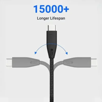 کابل دو سر تایپ سی 100 وات پاورولوژی Powerology Braided USB-C To USB-C Data Cable PBCC2BK 3