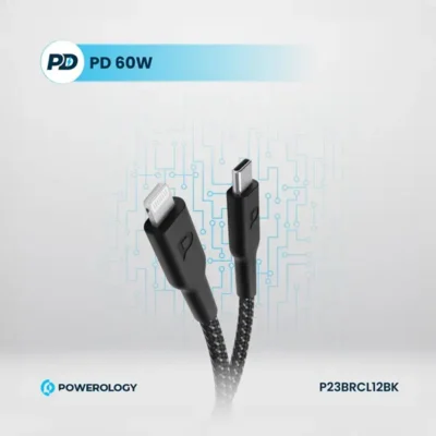 کابل شارژ تایپ سی به لایتنینگ 60 وات پاورولوژی Powerology Braided PD Data Cable P23BRCL12 4