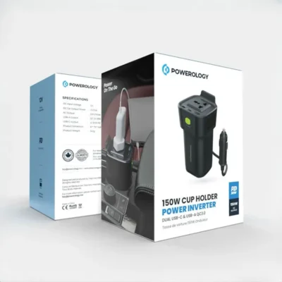اینورتر 150 وات پاورولوژی POWEROLOGY 150W CUP HOLDER POWER INVERTER P150INVBK 4