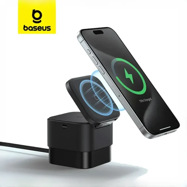 استند و شارژر وایرلس مگنتی 15 وات بیسوس Baseus MagPro 2-in-1 Magnetic Wireless Charger Stand BS-W531