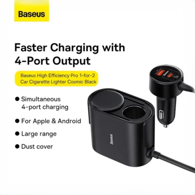 شارژر فندکی 4 پورت 30 وات بیسوس Baseus High Efficiency Pro 30W 2 in 1 Car Cigarette Lighte BS-CG010 5