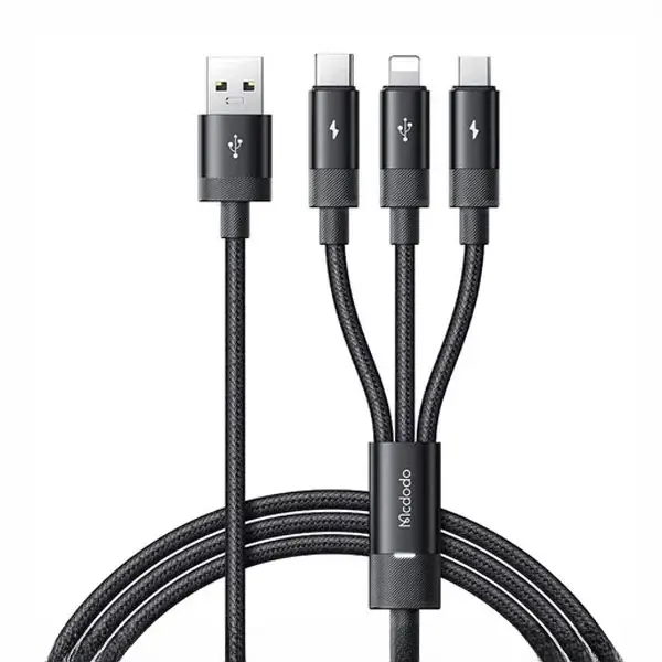 کابل سه سر 1.2 متر مک دودو Mcdodo 3in1 Multiple Nylon Braided Cable CA-5790