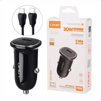 شارژر فندکی 30 وات با کابل همراه الدینیو LDNIO Car Charger C106