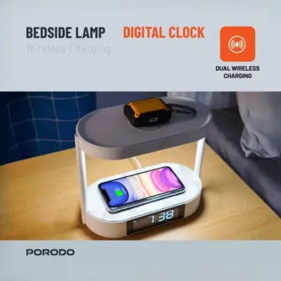 شارژر وایرلس و چراغ خواب پرودو Porodo Bedside Lamp Wireless Charging Digital Clock PD-BLWCDC 3
