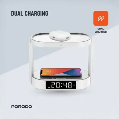 شارژر وایرلس و چراغ خواب پرودو Porodo Bedside Lamp Wireless Charging Digital Clock PD-BLWCDC 4