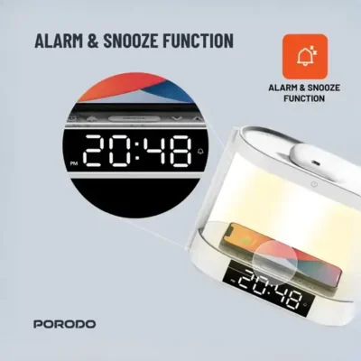 شارژر وایرلس و چراغ خواب پرودو Porodo Bedside Lamp Wireless Charging Digital Clock PD-BLWCDC 5