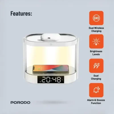 شارژر وایرلس و چراغ خواب پرودو Porodo Bedside Lamp Wireless Charging Digital Clock PD-BLWCDC 6