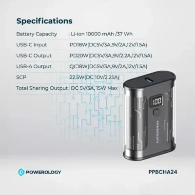 پاوربانک 20 وات 10000 میلی آمپر پاورولوژی Powerology Crystalline Series Power Bank PPBCHA24 7