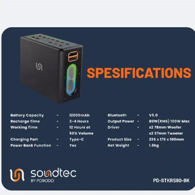 اسپیکر بلوتوثی پرودو Porodo Soundtec QUANTUM PD-STKRS80-BK 3