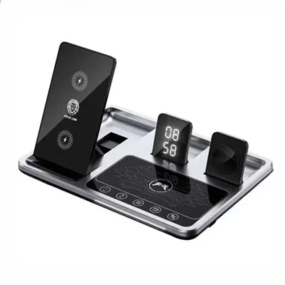 شارژر ولیرلس 4 کاره رو میزی گرین لاین Green lion Wireless Charging Station Gray GN4IN1WCSGY