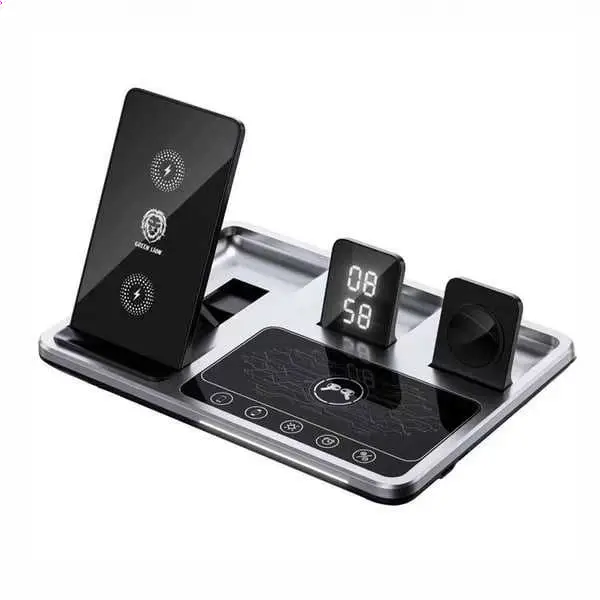 شارژر ولیرلس 4 کاره رو میزی گرین لاین Green lion Wireless Charging Station Gray GN4IN1WCSGY