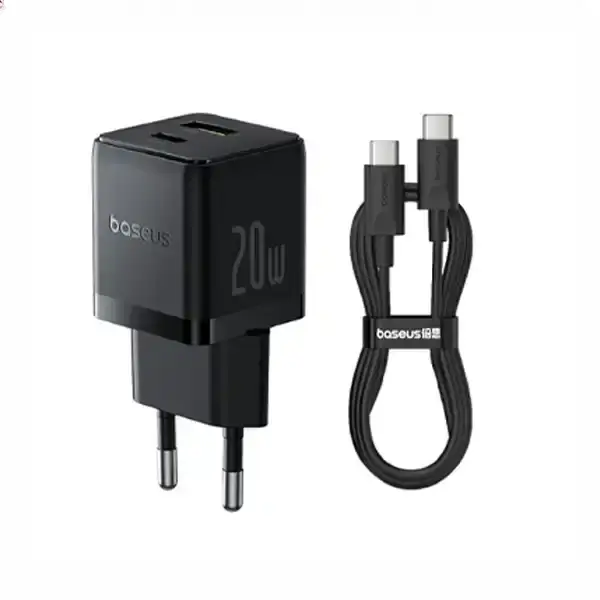 آداپتور شارژ 20 وات دو پورت با کابل بیسوس BASEUS Palm USB+Type-C Dual Port CCZC20UE