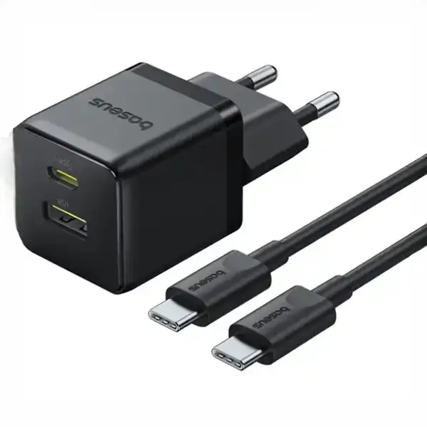 آداپتور شارژ دو پورت 30 وات با کابل Baseus Palm Fast Charger 30W Type-C+USB CCZC30UE