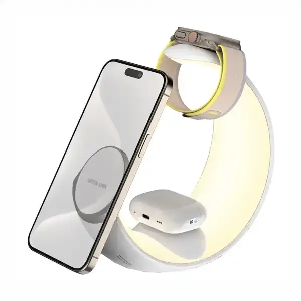 شارژر وایرلس و چراغ مهتابی 4 کاره گرین لاین Green Lion Moon Charge 4 in 1 Wireless Charger GNMONCHSWH