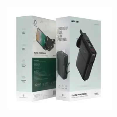 پاوربانک و آداپتور شارژ با کابل متصل گرین لاین Green Lion Travel Power Bank 10000mAh GNTRVB10KBK 2