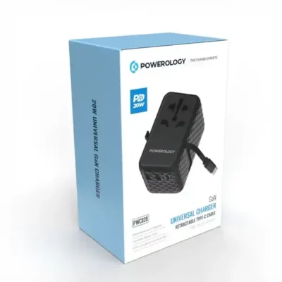 شارژر چند کاره با کابل جمع شونده پاورولوژی Powerology GaN Universal Charger Retractable PWCUQC028 2