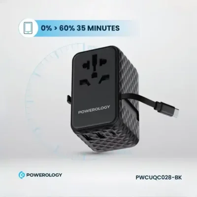 شارژر چند کاره با کابل جمع شونده پاورولوژی Powerology GaN Universal Charger Retractable PWCUQC028 4