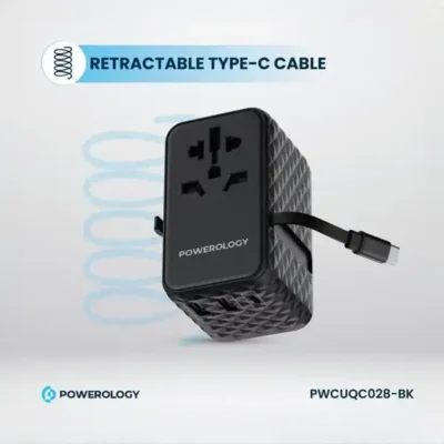 شارژر چند کاره با کابل جمع شونده پاورولوژی Powerology GaN Universal Charger Retractable PWCUQC028 8