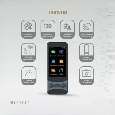 دستگاه مترجم صوتی همراه آنلاین لولو Levelo FluentLink Offline & Online Voice Translator LVLFLVTGY 3