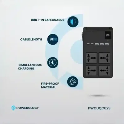 چندراهی برق 2500 وات به همراه کابل جمع شونده پاورولوژی Powerology Power Strip PWCUQC029 3
