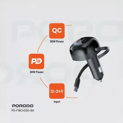شارژر فندکی 47 وات همراه با کابل تایپ سی پرودو Porodo Dual Port Car Charger PD-FWCH030 2