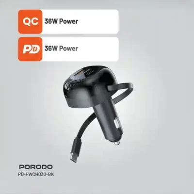 شارژر فندکی 47 وات همراه با کابل تایپ سی پرودو Porodo Dual Port Car Charger PD-FWCH030 3