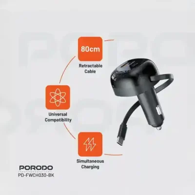 شارژر فندکی 47 وات همراه با کابل تایپ سی پرودو Porodo Dual Port Car Charger PD-FWCH030 5