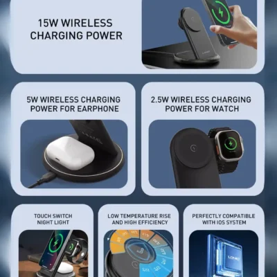 شارژ وایرلس رو میزی 3 کاره الدینو LDNIO Wireless Charging Station WL02 3