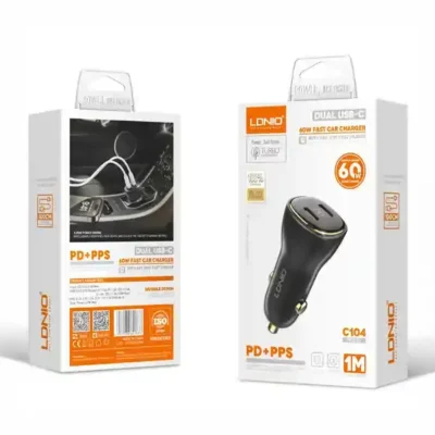 شارژر فندکی 60 وات با کابل همراه الدینیو LDNIO Car Charger C104 8