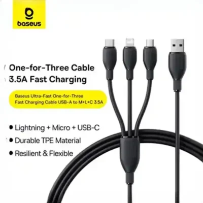 کابل سه سر 1.3 متر بیسوس Baseus 3.5A Ultra-Fast Charging Cable CB000161 2