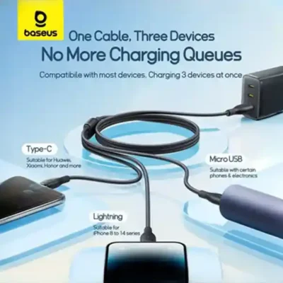 کابل سه سر 1.3 متر بیسوس Baseus 3.5A Ultra-Fast Charging Cable CB000161 4