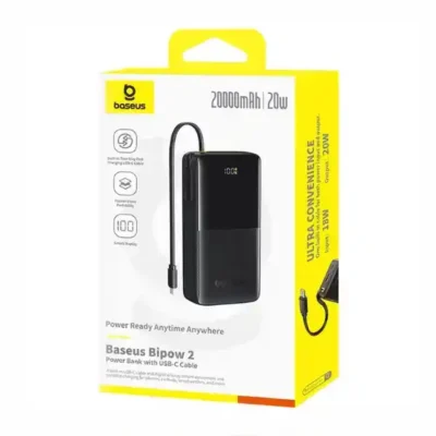پاوربانک 20وات 20000 با کابل بیسوس Baseus Power Bank Bipow 2 With Cable PPBD2-2W20 2