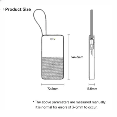 پاوربانک 20وات 10000 با کابل بیسوس Baseus Power Bank Bipow 2 With Cable PPBD2-1W20 9