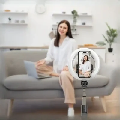 مونوپاد و رینگ لایت 6 اینچی با سه پایه گرین لاین Green Lion Ring Light 6″ Selfie Stick GNRNGLT6SSBK 3
