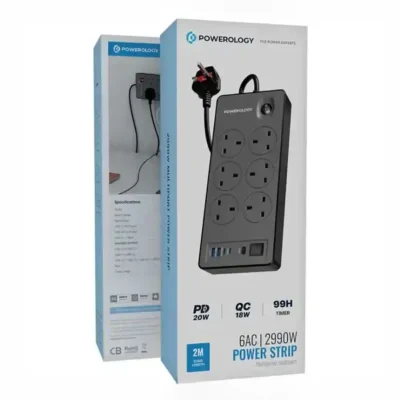 چند راهی برق 6 پورت پاورولوژی Powerology 6AC 2990W Power Strip PWCUQC046BK 2