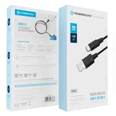 کابل شارژ تایپ سی پاورولوژی Powerology Power Sync Flex PCAB015BK 4