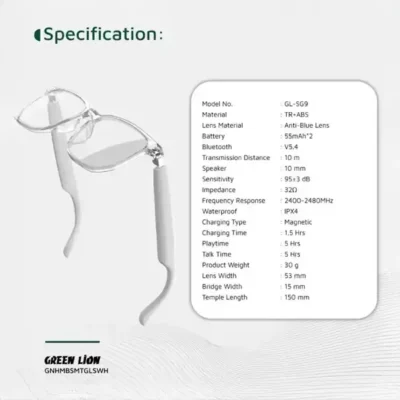 عینک هوشمند گرین لاین Green Lion Hamburg Smart Glasses GNHMBSMTGLSWH 11