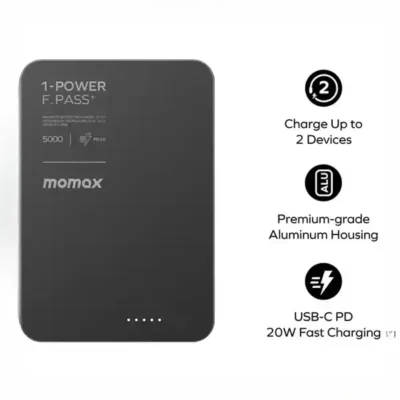 پاور بانک مگنتی 5000 مومکس Momax 1-Power F.Pass⁺ IP157 3
