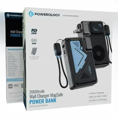 شارژر دیواری و پاوربانک وایرلس20000 پاورولوژی Powerology Wall Charger MagSafe PPBMH104BK 2