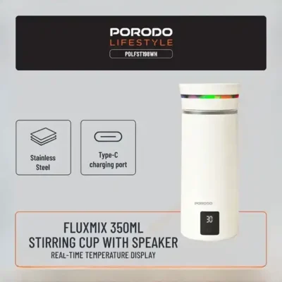 ماگ همزن مغناطسی و اسپیکر پرودو Porodo Fluxmix 350mL Stirring Cup with Speaker PDLFST198WH 2