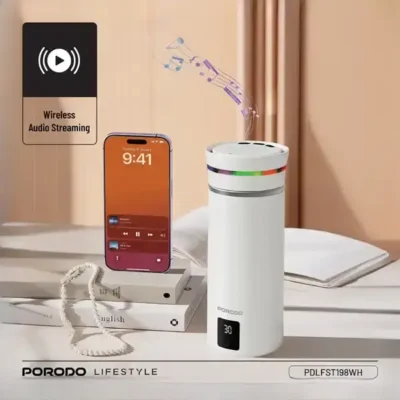 ماگ همزن مغناطسی و اسپیکر پرودو Porodo Fluxmix 350mL Stirring Cup with Speaker PDLFST198WH 5