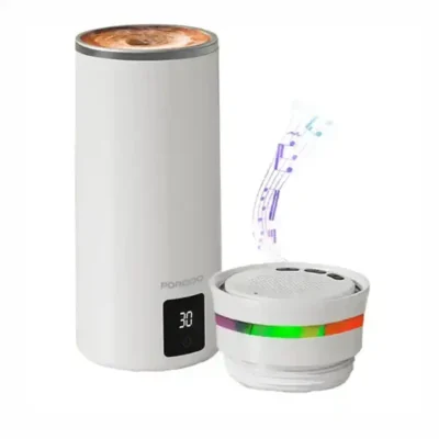 ماگ همزن مغناطسی و اسپیکر پرودو Porodo Fluxmix 350mL Stirring Cup with Speaker PDLFST198WH