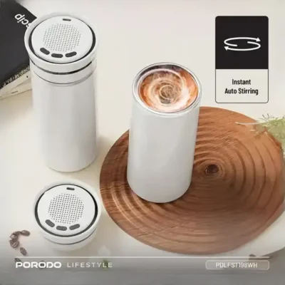 ماگ همزن مغناطسی و اسپیکر پرودو Porodo Fluxmix 350mL Stirring Cup with Speaker PDLFST198WH 6
