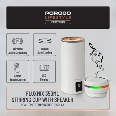 ماگ همزن مغناطسی و اسپیکر پرودو Porodo Fluxmix 350mL Stirring Cup with Speaker PDLFST198WH 8