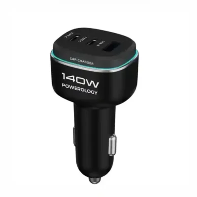 شاژر فندکی 3 پورت 140 وات پاورولوژی Powerology Car Charger PCCSR025BK