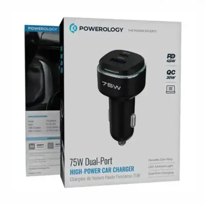 شاژر فندکی دو پورت 75 وات پاورولوژی Powerology 75W Car Charger PCCSR024BK 3