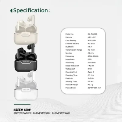 هندزفری بلوتوث گرین لاین Green Lion River Plus True Wireless Earbuds GNRVPSTWSBK 2